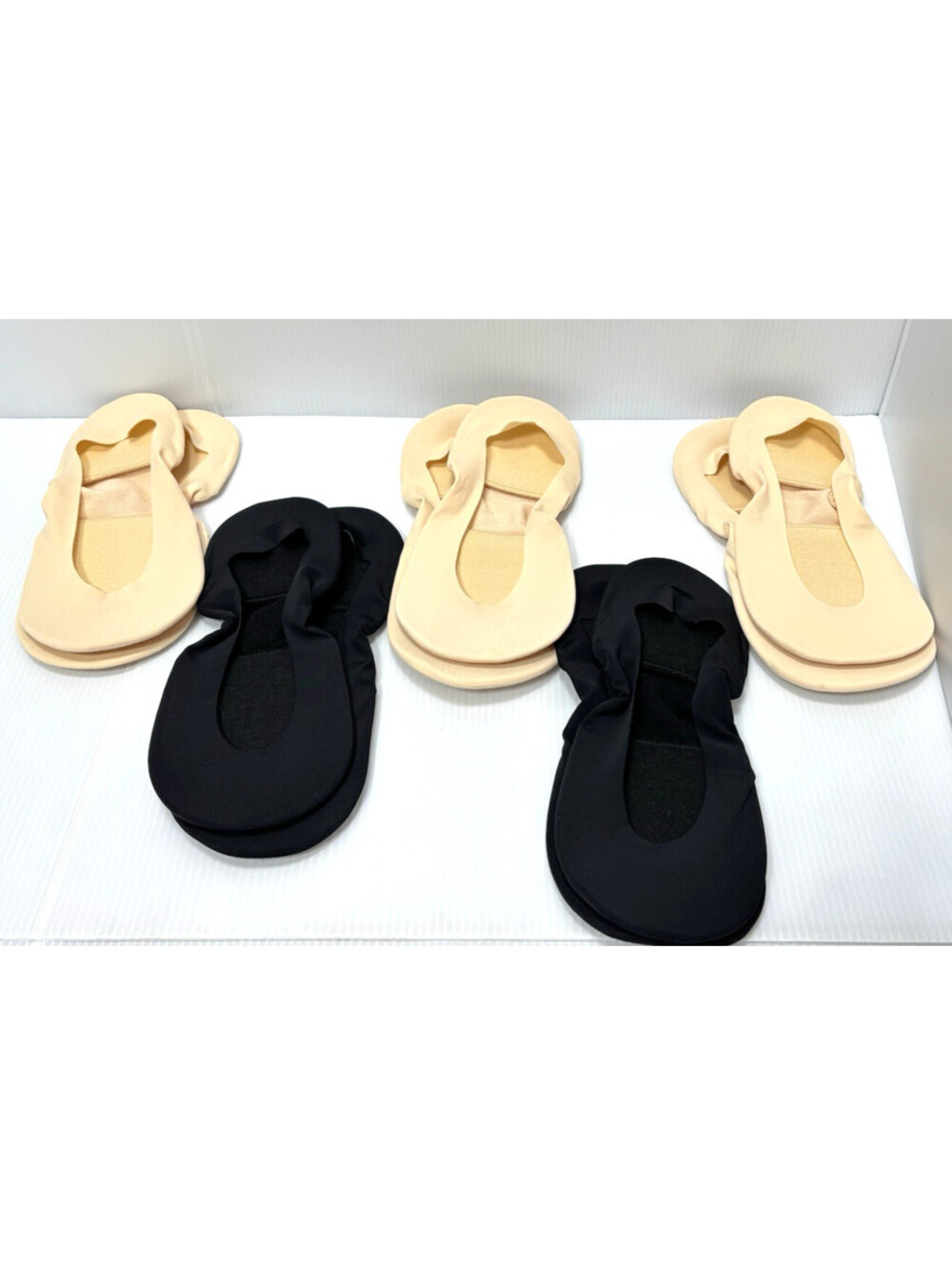 5 Pairs Womens No Show Liner Socks Loafer Flats Non Slip Cushioned Beige & Black